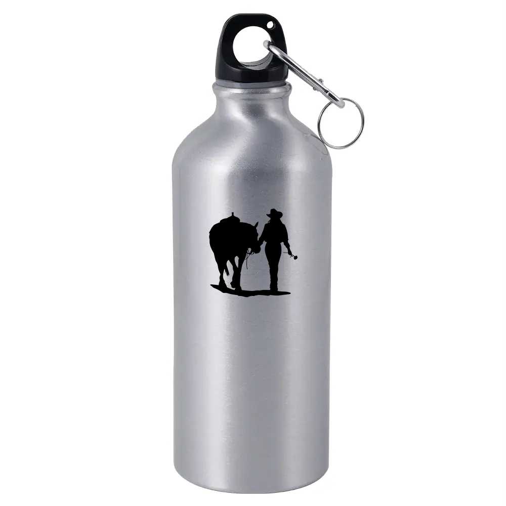 cowgirl walking her horse holding a rose vinyl decal sticker