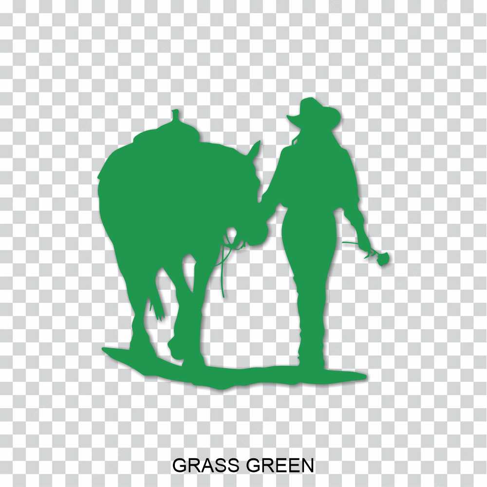 cowgirl walking her horse holding a rose vinyl decal sticker