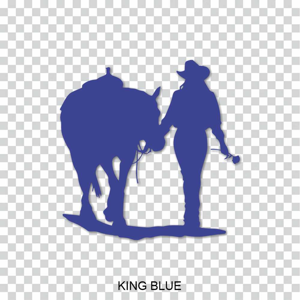 cowgirl walking her horse holding a rose vinyl decal sticker