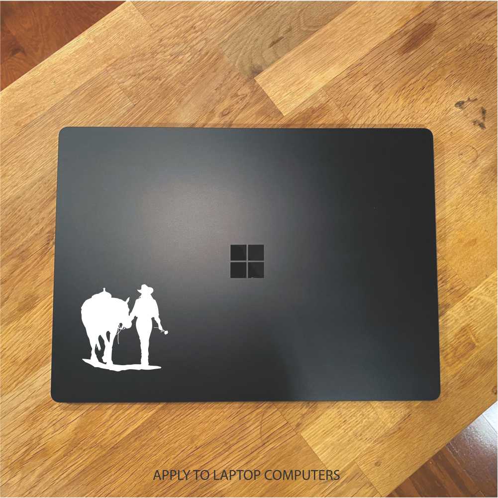 cowgirl walking her horse holding a rose vinyl decal sticker