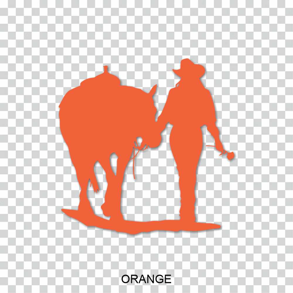 cowgirl walking her horse holding a rose vinyl decal sticker