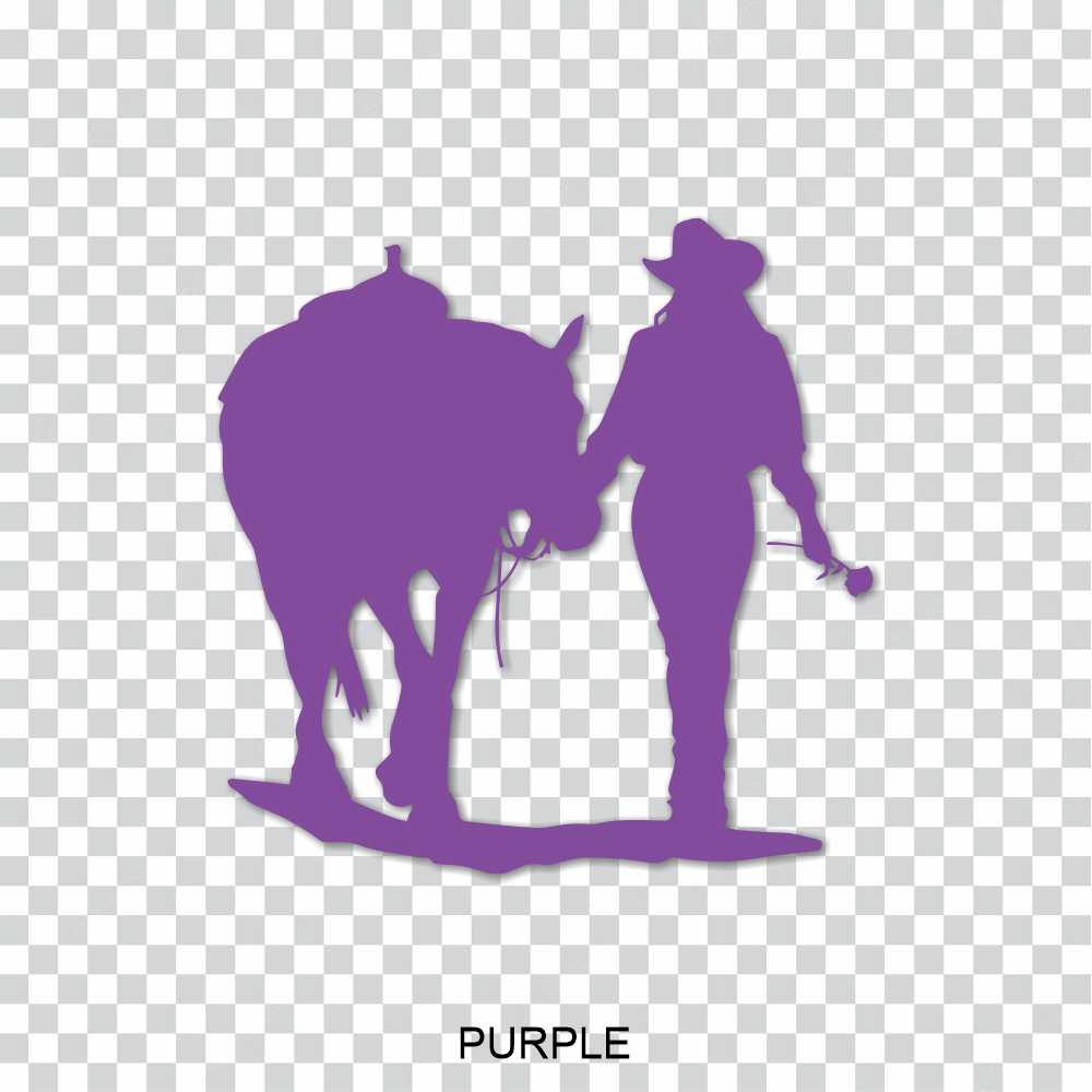 cowgirl walking her horse holding a rose vinyl decal sticker