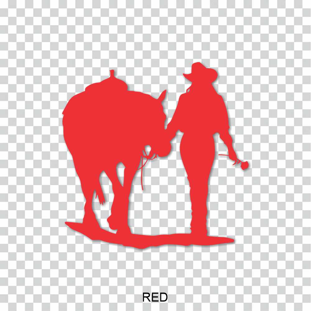 cowgirl walking her horse holding a rose vinyl decal sticker
