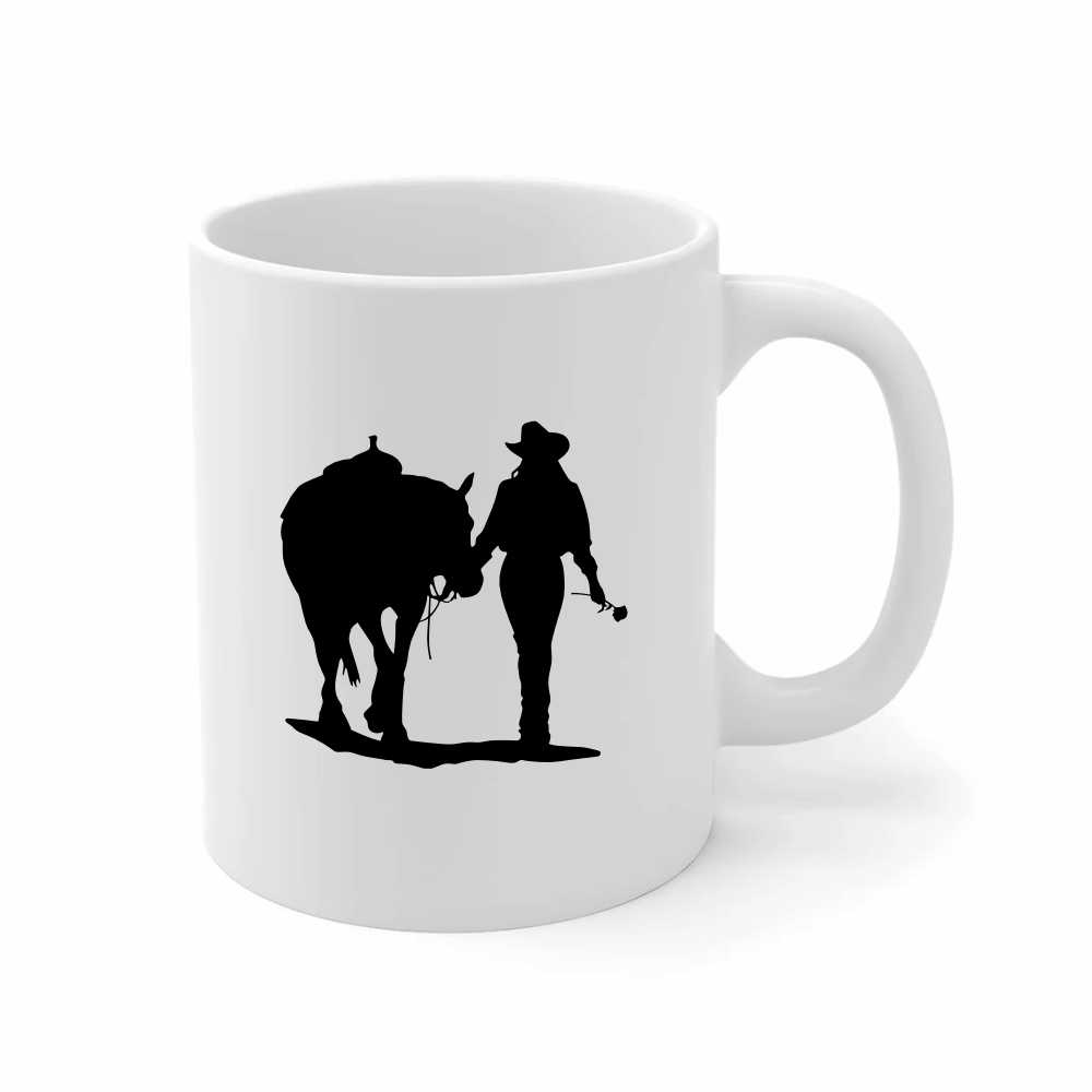 cowgirl walking her horse holding a rose vinyl decal sticker
