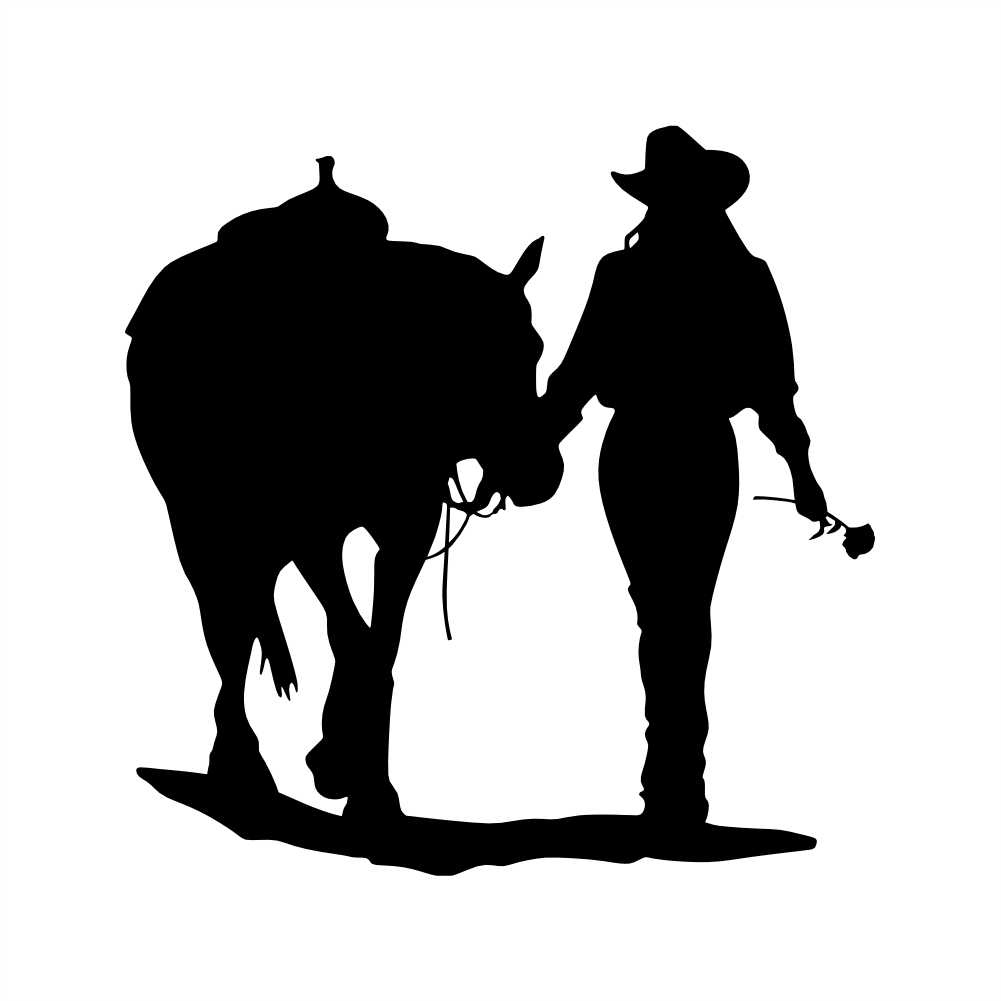 cowgirl walking her horse holding a rose vinyl decal sticker